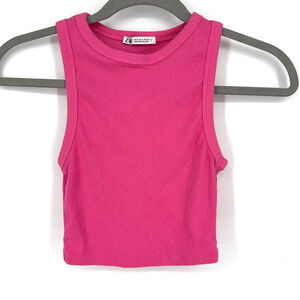 Zara Pink Crop Top Small Sleeveless Ribbed